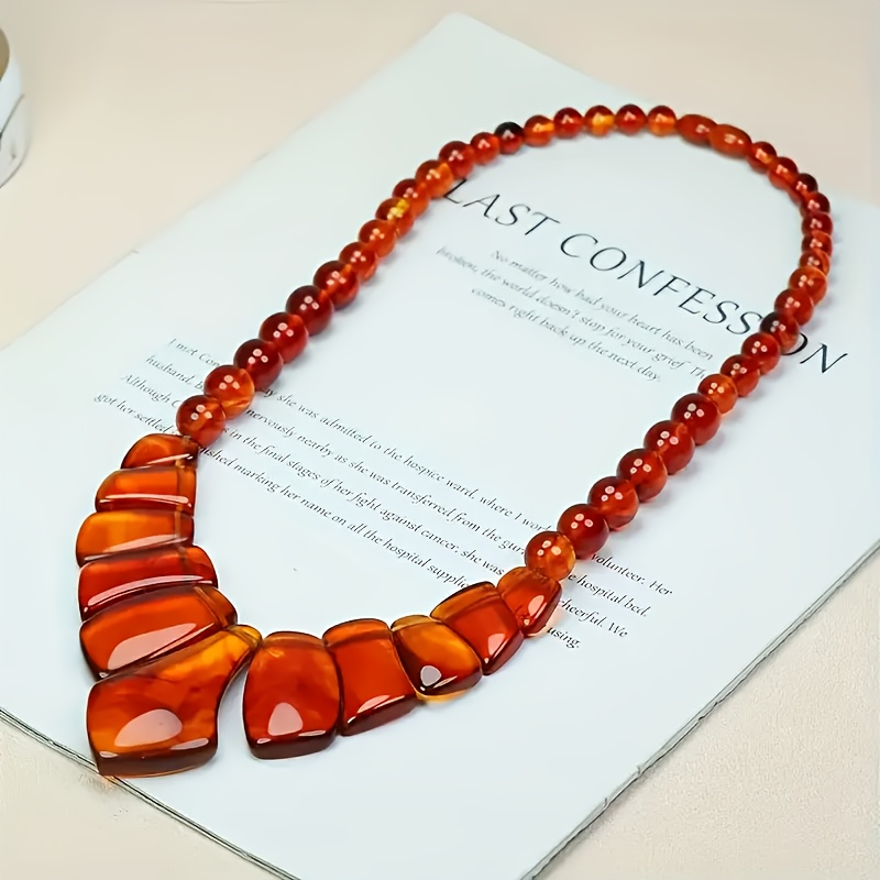 Bloodshot Amber Necklace, Unisex Handmade Gift